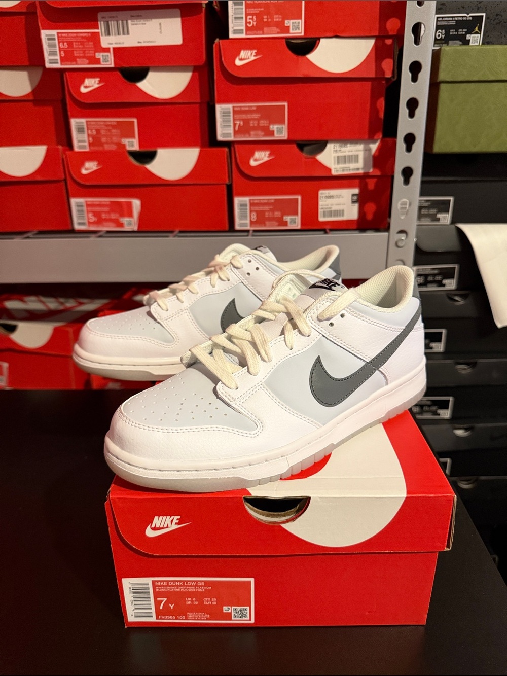 Nike Dunk Low Reflective Swoosh White GS Size 7y
